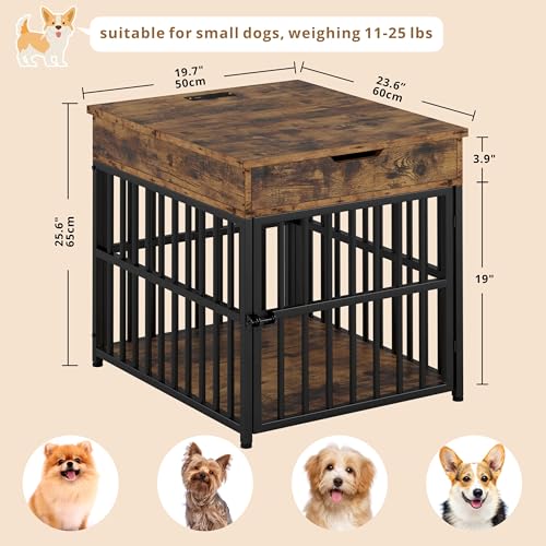IRONCK Dog Crate Furniture for Small Dogs, Wooden Dog Kennel with Flip Top Drawer, Indoor Pet Crate End Table with Charging Station, Steel-Tube Dog Cage, Rustic Brown - Image 3