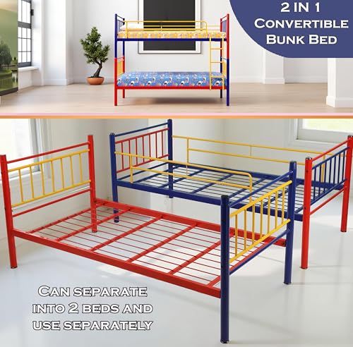 Image of Spacecrafts Convertible Powder Coated Space Saving Guest Bed | 1+1 Metal (Mild Steel) Bunker Cot Bed - Single - Frame only, Mattress not Included (Size: L:202, W:99, H:167 CM)