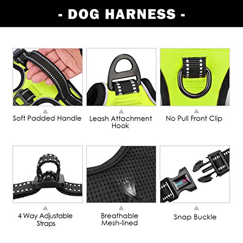 Image of PHOEPET No Pull Dog Harness Medium Reflective Front Clip Vest with Handle,Adjustable 2 Metal Rings 3 Buckles,[Easy to Put on & Take Off](M, Green)