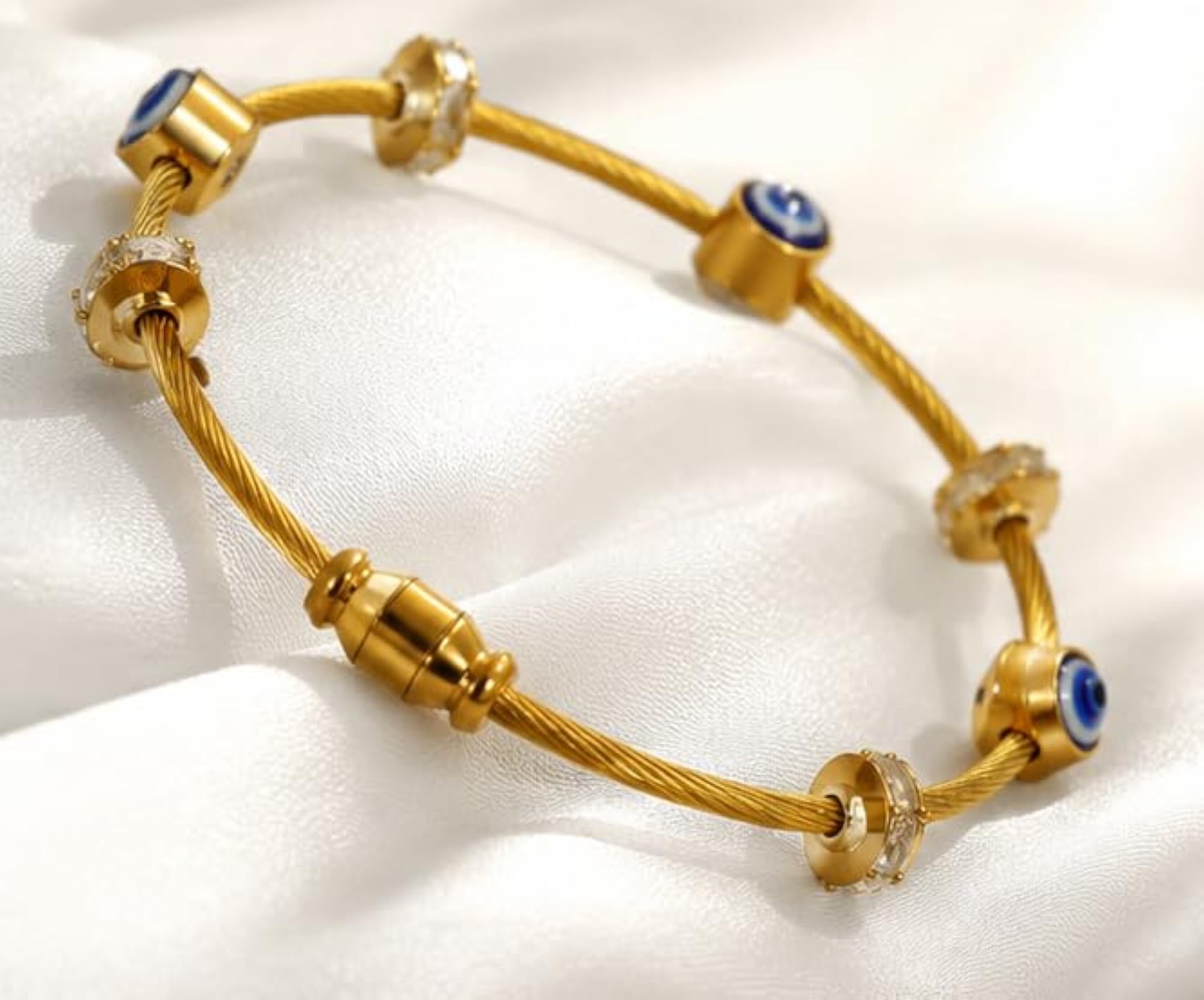 Plated Evil Eye Bracelet with Cubic Zirconia