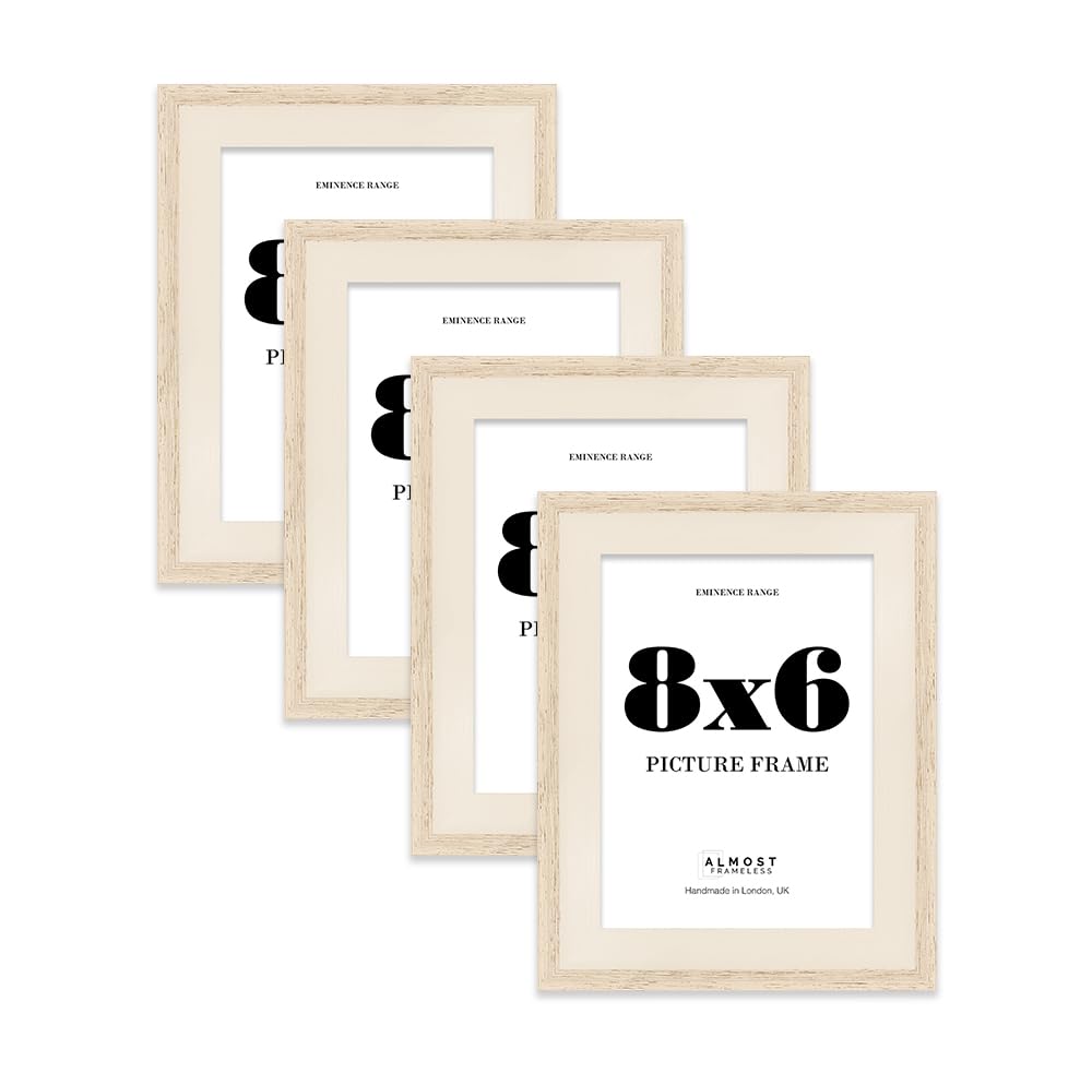 8x6" Oak Picture Frame - Rustic Wood Industrial Effect Photo Frame for Wall Display, Ideal for Posters, Prints & Home Décor, Wall Hooks and Kickstand, 32mm Edge - 4 Pack