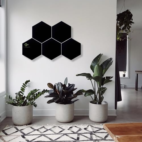 Image of YGM Acoustic Foams Professional Hexagon Acoustic Foam Panels, Absorption Panel, 12 X 12 X 1 inch High Density Edge Wall Tiles for Acoustic Treatment (Black, Set of 5)