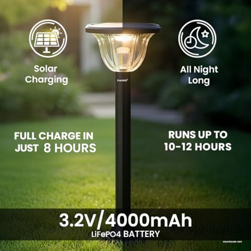 Image of hardoll Solar Gate & Garden Outdoor Lights for Home 4000 mAh LiFePO4 Battery,72 LEDs, IP65 Waterproof,3 Color Modes (Warm /Cool /Neutral), Remote Controlled, Pillar Lamps with Pole (Pack of 1)
