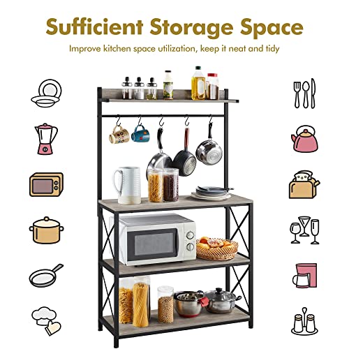 Yaheetech-Kitchen-Bakers-Rack-Microwave-Oven-Stand-Freestanding-Utility-Storage-Shelf-with-5-Hooks-365-Width-Coffee-Bar-Station-Kitchen-Organizer-Shelves-for-Dinning-Room-Gray Yaheetech Kitchen Bakers Rack Microwave Oven Stand Freestanding Utility Storage Shelf with 5 Hooks 365 Width Coffee Bar Station Kitchen Organizer Shelves for Dinning Room Gray