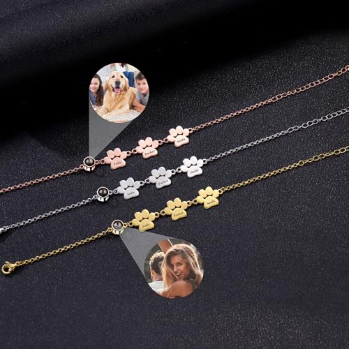 Aina Lighting Personalisiertes Fotoarmband mit Hundepfotenabdruck und Namen,Projektionsarmband mit Bild im Inneren, Schmuckgeschenke zum Gedenken an Haustiere für Frauen
