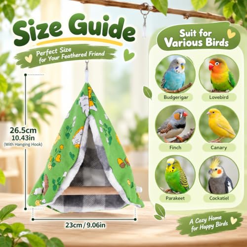 Image of Qpets Hanging Bird Tent Bed, Plush Nest with Wooden Perch for Small Birds