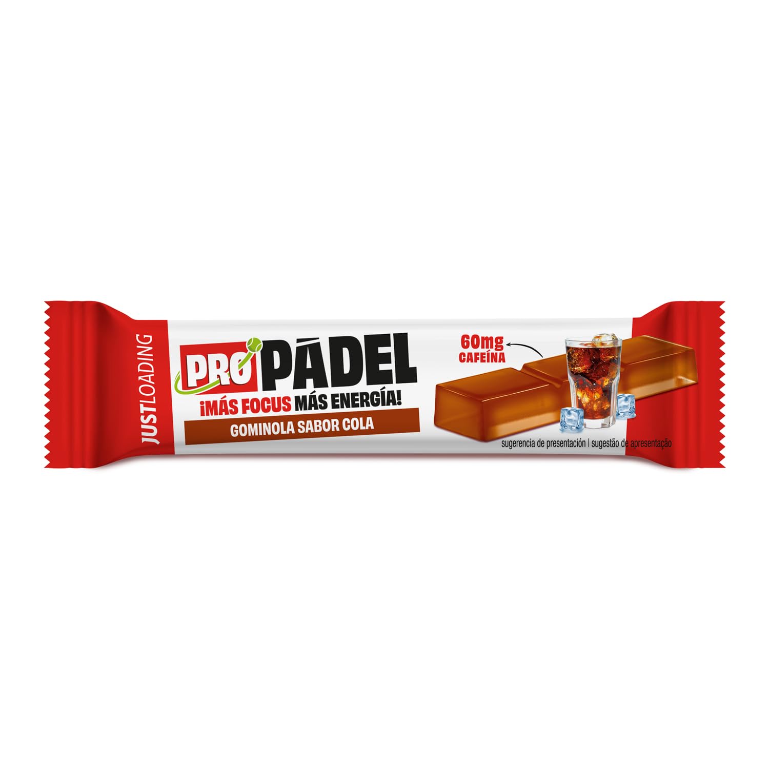 JustLoading Barrita Gominola Pádel sabor cola – Con cafeína, tirosina y magnesio – Energía y concentración inmediata – Reduce la fatiga y mejora los reflejos (10 unidades × 25 g)