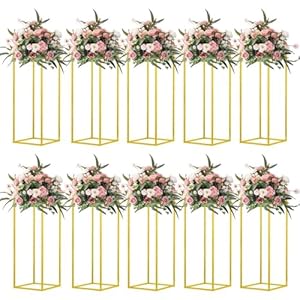 23.6inch 10 pcs Column Vases Gold Centerpieces for Table Metal Flower Stand Gold Wedding Centerpieces for Tables Party Floral Stands for Flowers