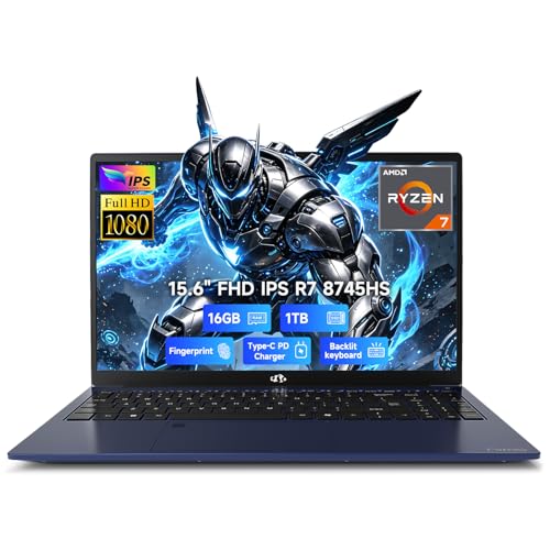 NIMO Light-Gaming-Laptop, Ryzen 7 8745HS (8C/16T) 16GB DDR5 1TB SSD, Radeon 780M, 75WH 100W PD 15.6�h FHD Backlit KB, Fingerprint