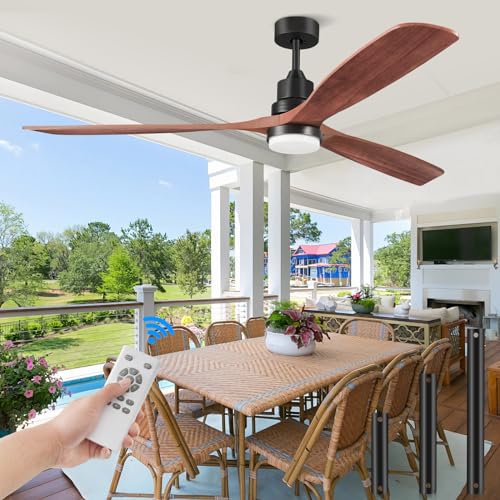 Image of Ceiling Fans with Lights and Remote, 72 Inch Outdoor Ceiling Fan with Light, 3 Downrods, ETL Listed, 3 Blades and 6 Speed Large Ceiling Fans Quiet DC Motor for Patio Farmhouse, 72in,Walnut