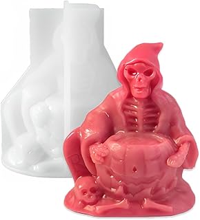 Cestony 3D Skeleton Death Reaper Shaped Candle Silicone Molds for Making Cake Candle Resin Pillar Aromatherapy Candles Wax Soap Flower Specimen Clay Craft