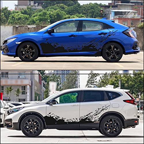 Leasinder 2Pcs 74.8'' Universal Racing Stripes Car Decals 4X4 Waves Graphics Vinyl Stickers Waterproof Car Door Body Side Stickers Decals Decorations For Truck Pickup Suv Vehicles (X254 Black) #TOP4