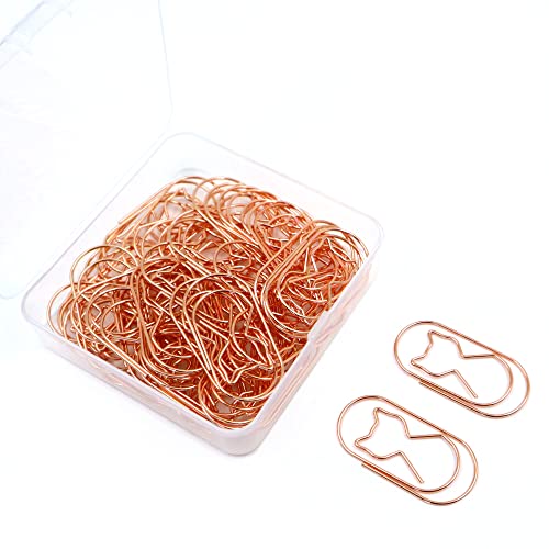 Haohai 50 clips de papel de gato, organizadores de escritorio para oficina, escuela y hogar (oro rosa, metal, 1.97 pulgadas, 25 mm x 50 mm)