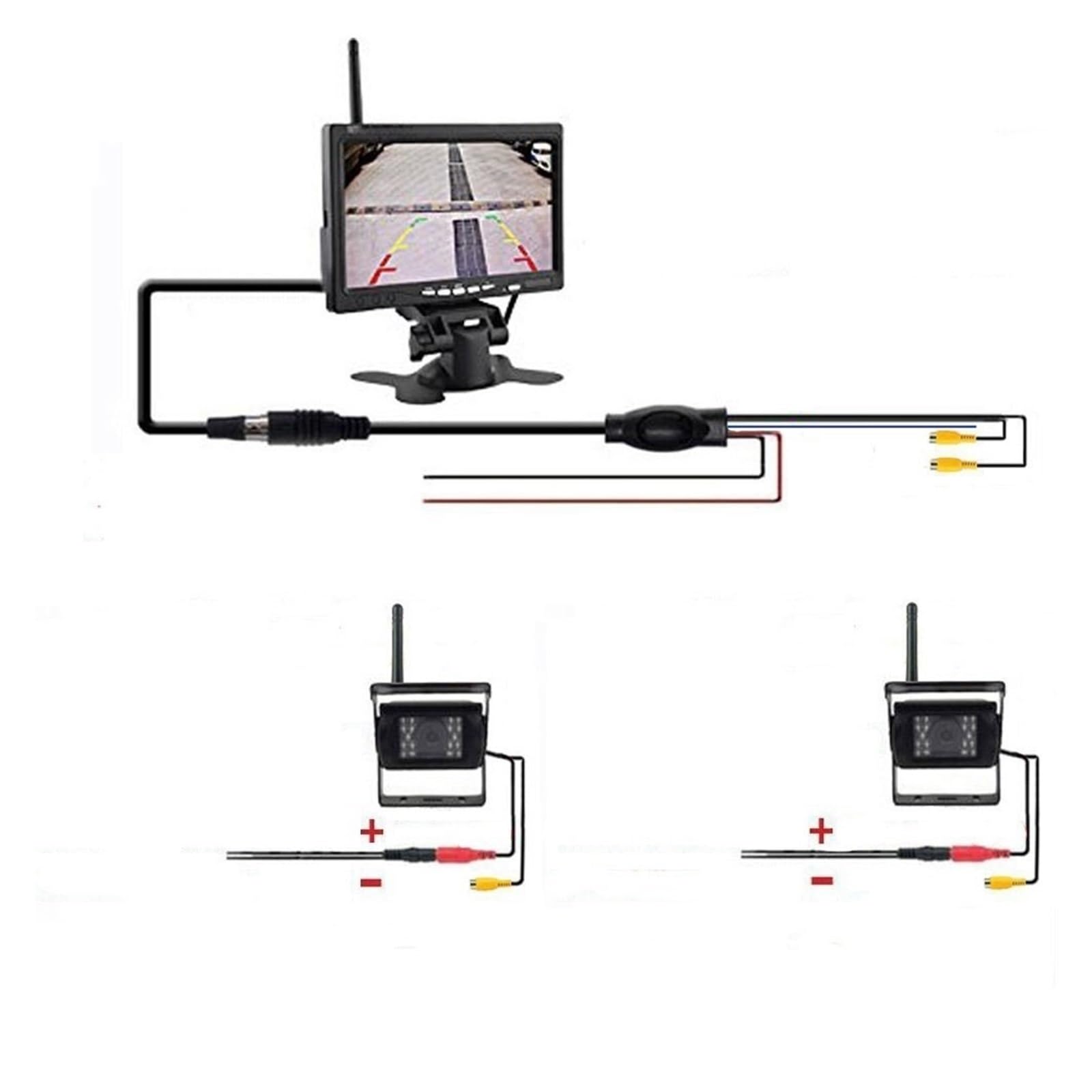 Cámara de visión trasera de coche inalámbrica, sistema de asistencia for aparcamiento, resistente al agua, visión nocturna IR, Monitor de 7 "para RV, camión y autobús