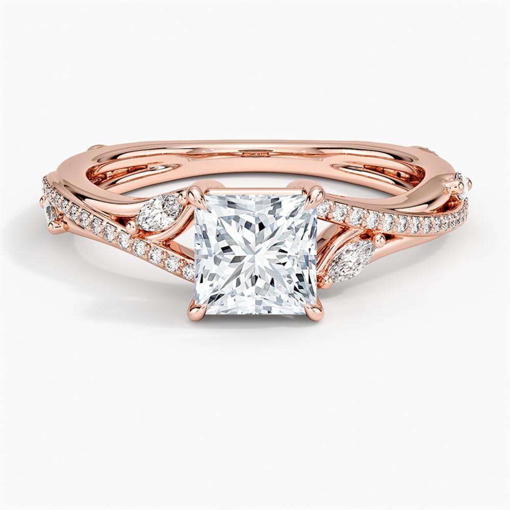 1–5 Carat Princess Cut Lab Grown Diamond Ring VVS2 10K 14K 18K Solid Gold & 925 Sterling Silver Engagement Ring Nature Inspired Wedding Bridal Anniversary Christmas Gift for Women(IGI Certified)