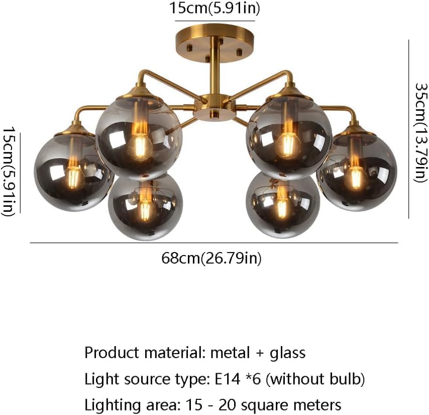Plafonnier 6 globes en verre opalin au design architectural épuré - 7