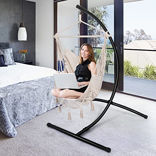 Goutime Hammock Chair Stand Hanging Stand only, Heavy Duty Steel Egg Chair C Stand, Frame Holder Patio Wicker Hanging Swing Chair Indoor Outdoor, Maximum Weight 350lbs (158kg) Capacity by GOUTIME - Image 8