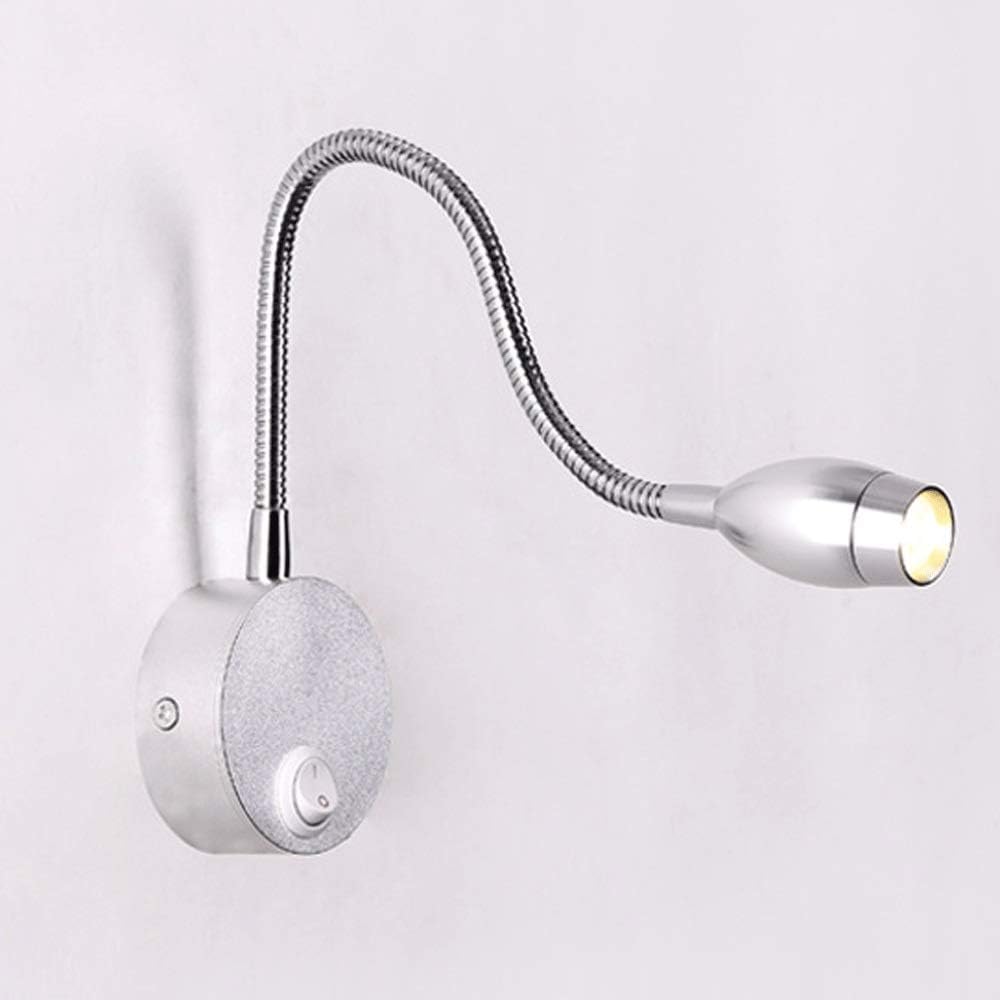 Led Reading Light with Swing Arm Fixture with on Off Switch, Modern Wall Lamp Flexible Wall Mounted Gooseneck Adjustable Bedside Lights/Black-6000K (Silver 3000k)