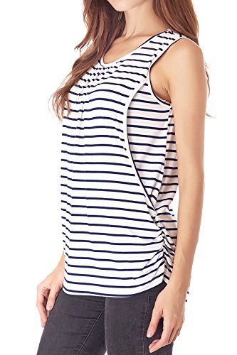 Smallshow Women's Maternity Nursing Tops Medium White Stripe #TOP2
