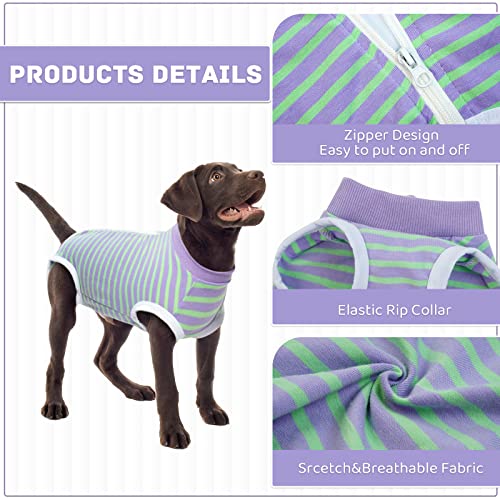 Image of BRKURLEG Small Dog Recovery Suit After Surgery, Abdominal Wound Protection, Back Zipper Spay Recovery Suit for Dogs & Cats, Soft Anti-Licking Puppy Onesie, Cone Alternative, Purple Stripes XL