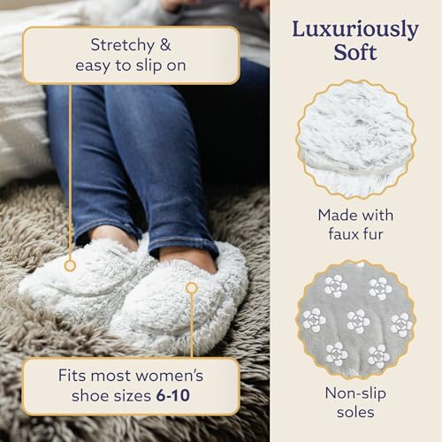 Image of warmies Microwaveable House Slippers for Women - Plush, Soft & Fuzzy Indoor Slippers with Backs & Non-Slip Memory Foam Soles - Cozy Warm Ladies Slipper