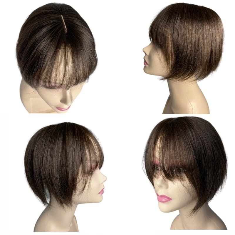 Miniatura 4 de Anemone Extensiones de cabello humano con base de encaje de 10 x 12 pulgadas con flequillo, extensiones de cabello natural invisible con clip para