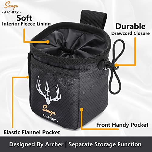Sunya Archery Bow Release Pouch | Finger Tab Bag, Multiple Pockets For Archery Aids Accessories, Fit For Arrow Quiver Belt With Quick Drawstring Closure (Black) #TOP1