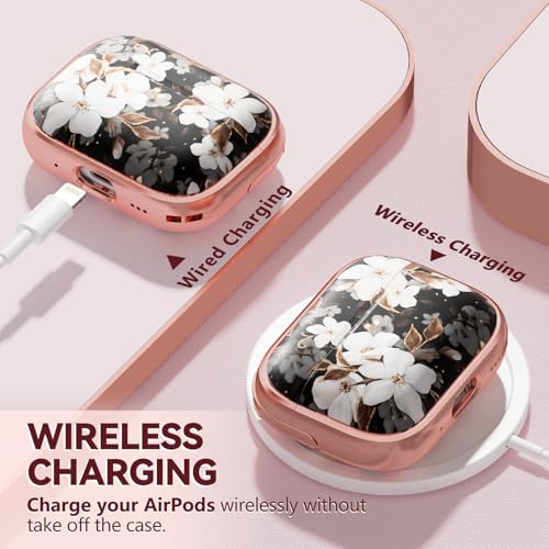 Image of Inesore for AirPods Pro 3 Case Cover 2025 with Lock-Black Gold Flower | Two-Piece Design,with Gold Keychain & Clean Pen, As Phone Stand,Support Wireless Charging,Cute Luxury Case for Women Girly
