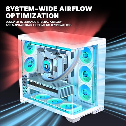 Image of KEDIERS Gaming PC Case - Dual Chamber ATX Desktop Chassis - 8 PWM ARGB Fans Included - Panoramic Glass Panels - Cable Management - 420MM RAD Support - Snow White