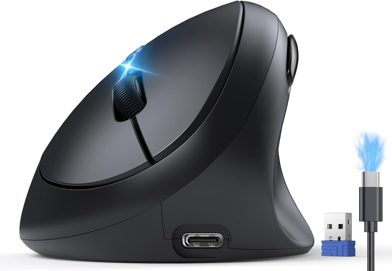 TECKNET Ergonomic Mouse, Bluetooth 5.0/3.0 & USB A, Wireless Vertical Mouse | Rechargeable Battery, Multi Device, Quiet Clicks, 4800 DPI Adjustable, Easy to use, Wide Compatibility - Black