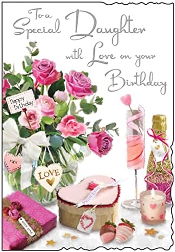 Jonny Javelin Biglietto di auguri di compleanno con scritta to A Special Daughter On Your Birthday, con fiori e fragole