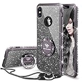 iPhone X Case, iPhone 10 Case, Glitter Cute Phone Case Girls with Kickstand, Bling Diamond Rhinestone Bumper Ring Stand Thin Soft Protective Sparkly Apple iPhone X Case for Girl Women - Mauve Black