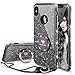 iPhone X Case, Cute Glitter iPhone X Case for Women with Kickstand, Bling Diamond Rhinestone Bumper With Ring Stand Thin Soft Protective Sparkly for Apple iPhone X Case for Girls Women - Black