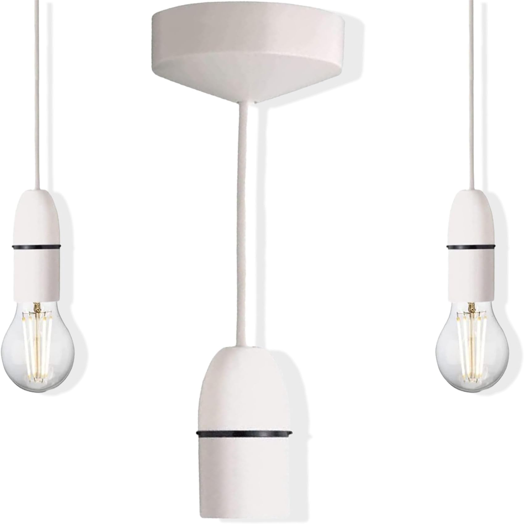 Ceiling Rose Pendant Light Fixture White Light Bulb Holder Ceiling Pendant Transparent Plastic Light Fitting Set Ideal for Kitchen Island Living Room Dinning and Bedroom Room Lightings ((Pack of 2)) [Energy Class A+++]