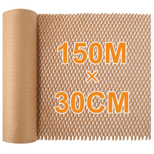 Rollo de papel de embalaje de panal de abeja de 150 m x 30 cm, alternativa al envoltorio de burbujas, papel de regalo reutilizable para envíos, mudanzas, roturas y regalos