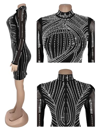 Image of Figdaw Sparkling Rhinestone Bodycon Dress for Women Special Occasions,Night Out