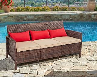 SUNCROWN Outdoor Furniture Patio Sofa Couch Seats 3, All-Weather Wicker with Thick Cushions