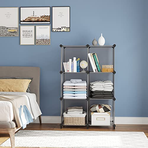 Image of AWTATOS Cube Storage Organizer, Storage Cubes Shelves Bookshelf, 6 Cube Closet Organizers and Storage, DIY Stackable Plastic Clothes Organizer Shelving for Bedroom, Home, Grey