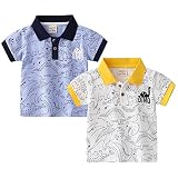 2 Pack Baby Boy Button Down Short Sleeve Shirt Toddler Cool Cartoon Dinosaur Print Dress Tops Polo T
