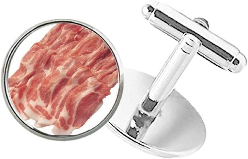 Steak Roll Raw Meat Food Texture Round Button Cuff Clip Stud Cufflinks