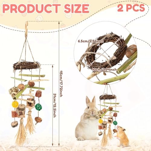 2 Pcs Rabbit Chew Toy, Multfifunctional Bunny Cage Hanging Chew Toy for Guinea Pig Chinchilla Hamster Rat (b) — view 2