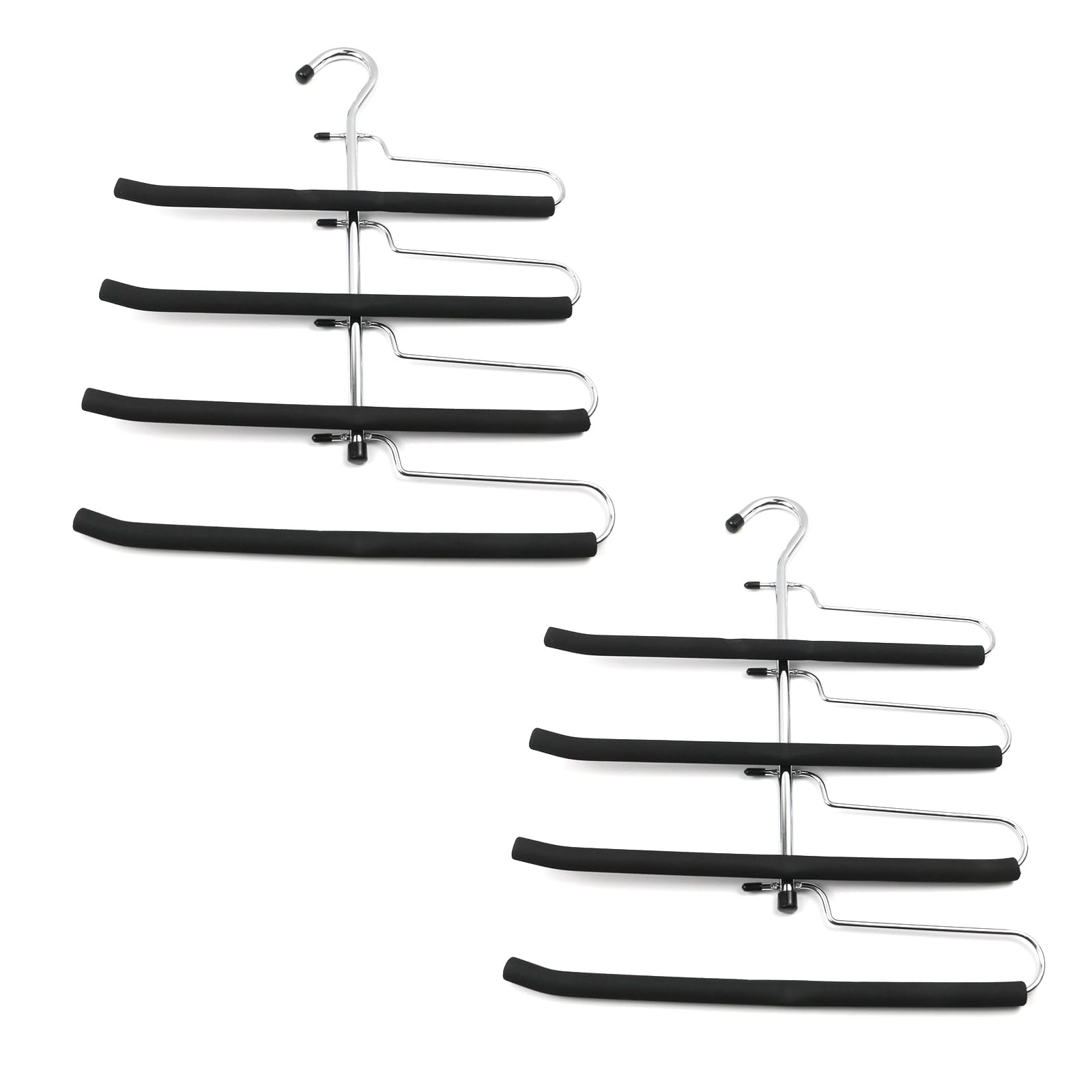 MY MIRONEY2PCS Space Saving Pants Hangers 4 Layer Vertical Hanger Steel Closet Storage Organizer with Black Non-Slip Foam Pad for Pants Jeans Trouser Clothes
