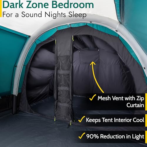 Trail Gidleigh Inflatable 5 Man Air Tent with Living Area, Family Camping Tunnel Tent, 5000mm Waterproof, Dark Zone Bedroom, Safety Purge Pump and Bag (L465cm x W320cm x H200cm) - Image 3