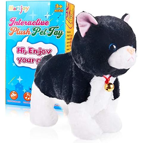 Black Plush Robot Cat Stuffed Animal Interactive Cat Robot Toy, Barking Meow Kitten Touch Control, Electronic Cat Pet, Cat Kitty Toy, Animated Toy Cats for Girls Baby Kids L:12" H:8" W:5" Cover