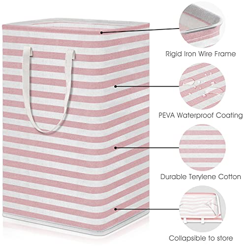 Wiselife Laundry Hamper, 75L Large Collapsible Tall Laundry Basket With Handles, Water Resistant Freestanding Clothes Hamper, Storage Basket, Storage Bags For Clothes Toys, 24.4" (H),Pink #TOP3