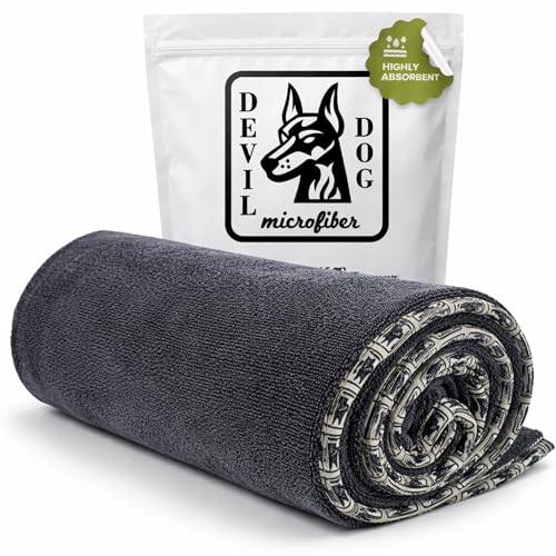 Image of Premium Twisted Loop Drying Towels for Drying Dogs Small 16 inch x 24 inch Super Absorbent Microfiber Dog Bath Towel - Quick Dry, Soft - 1200 GSM Gray for Pets, Beach, Camping & Travel