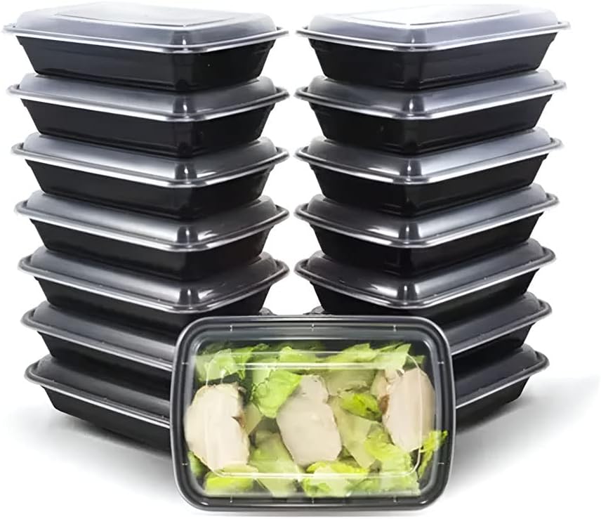 SJ TRADERS Meal Prep Containers Reusable – 1 Compartment, 28 Oz BPA Free Stackable Lunch Boxes with Airtight Transparent Lids, Microwave, Freezer and Dishwasher Safe (15 Pack)