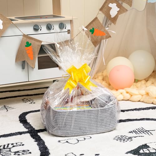 CHICVITA Rectangle Cotton Rope Woven Basket with Handles for Books, Magazines, Toys - Decorative Rectangle Basket for Baby Nursery, Living Room, Bathroom, Grey