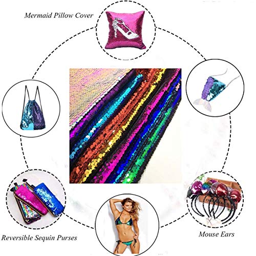 Reversible Sequin Fabric-Turquoise Purple Shimmer Mermaid Sequin Fabric Emboridery Flip Up Sequin Fabric By The Half Yard Clothing Wedding/Evening Dress Diy #TOP4