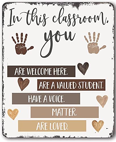 DBKGHIEDHG Póster de inclusión en este aula, póster de igualdad y diversidad, póster para aula, igualdad sin racismo, decoración de pared, divertido letrero de metal de 20 x 30 cm, placa de